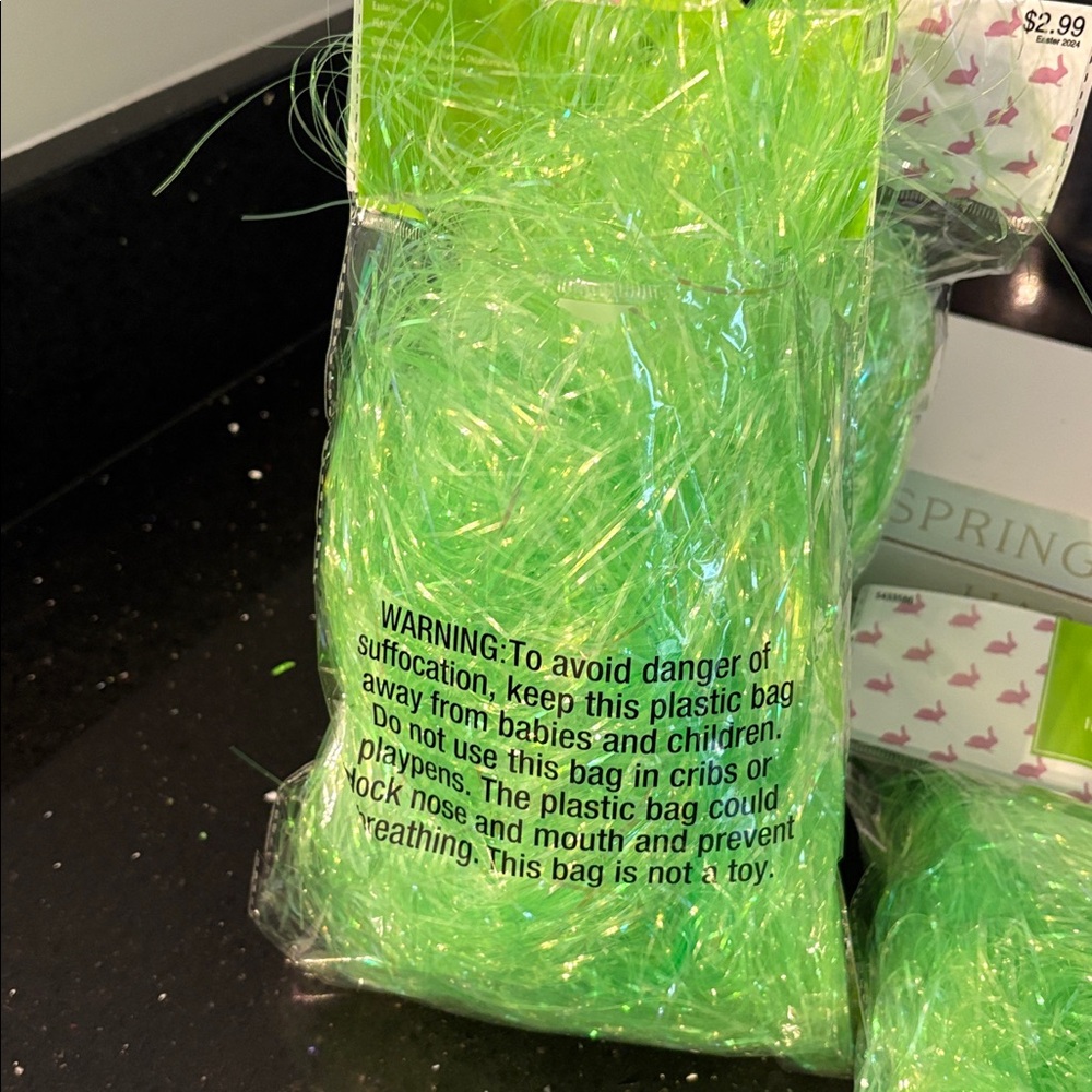 3 Bags Easter Basket Green Iridescent Grass Spring Summer Farmhouse Shabby Chic - Picture 5 of 7